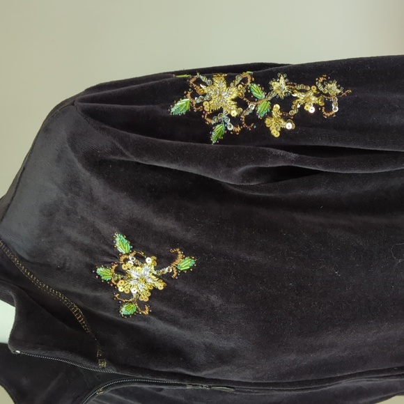 Vintage Embellished Beaded Velvet Velour Zip Up Athletic Jacket L Black - Picture 8 of 16